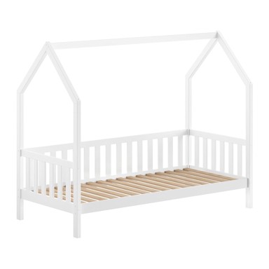 VIPACK Bijeli dječji krevet od masivnog bora u obliku kućice s podnicom 90x200 cm Cabane