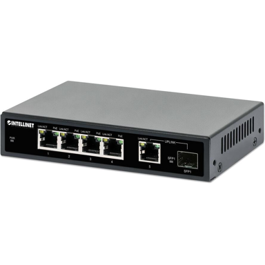 INTELLINET Mrežni preklopnik 561822, 5 x Gigabit Ethernet PoE + 1 x SFP, crni