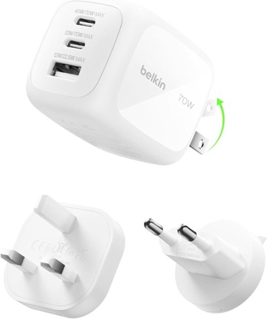 BELKIN GaN punjač BoostCharge Pro, 70 W, 3 priključka