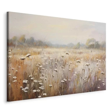 XXL slika Impresionistička livada, poljski krajolik u pastelnoj paleti boja, 130x87 cm
