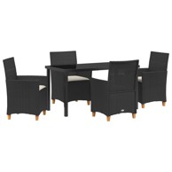 Set od 5 vrtnih stolica za objedovanje s jastucima, poli ratan, crna