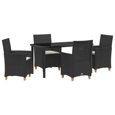 Set od 5 vrtnih stolica za objedovanje s jastucima, poli ratan, crna