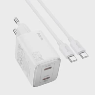 HOCO Zidni punjač N42, 2x Type C + Type C na Type C kabel, PD QC, 45W, GaN, bijeli