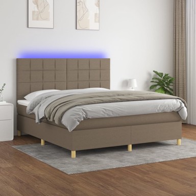 Krevet box spring s madracem LED smeđesivi 160x200 cm tkanina