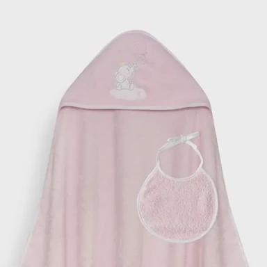 INTERBABY Set ručnik s kapuljačom + podbradak, rozi