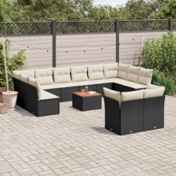 13-dijelni set vrtnih sofa s jastucima poliratan crni