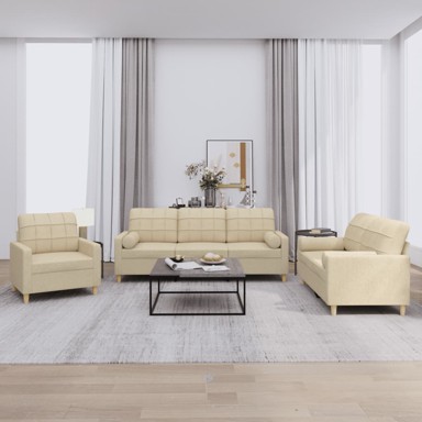 Set sofa, 3-dijelni, mikrovlakna s jastucima, krem