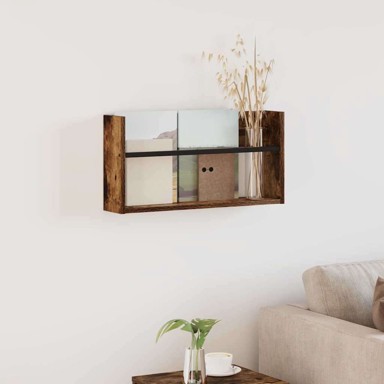 Polica za časopise s policom 60 x 12 x 30 cm, dimljeni hrast