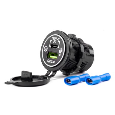 AMIO Modularni auto punjač, vodootporni, USB + USB-C, 12/24V