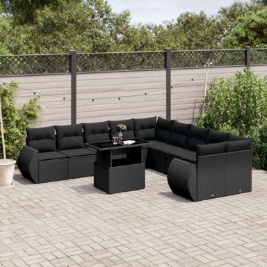 11-dijelni set vrtnih sofa od poliratana s jastucima crni