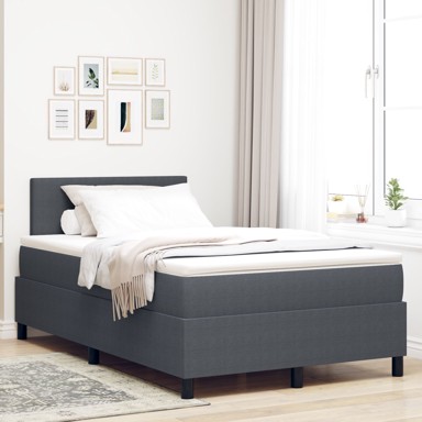 Krevet Box Spring s madracem i LED, mali dvostruki krevet, kordura tkanina, tamno sivi