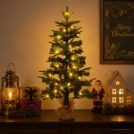 Mini božićno drvce, 60 cm, Ø 40 cm, 25 LED lampica, toplo bijelo svjetlo, PVC i PE, zeleno