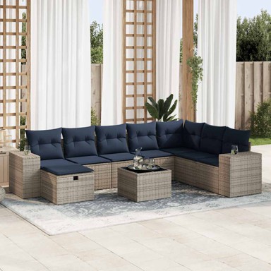 9-dijelni set vrtnih sofa, od poliratana, s jastucima, sivi