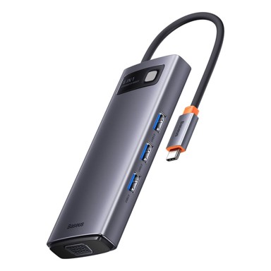 BASEUS USB-C HUB Metal Gleam, HDMI / 3× USB 3.2 / VGA, siva