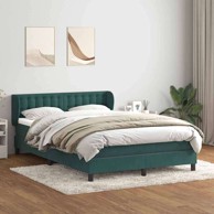 Box spring krevet s madracem 160x220 cm, baršun, gumbi, tamno zeleni
