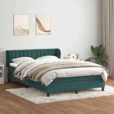 Box spring krevet s madracem 160x220 cm, baršun, gumbi, tamno zeleni