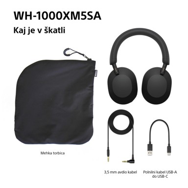 SONY Slušalice naglavne WH1000XM5SAB.CE7, BT, mekana torbica