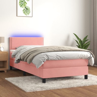 Krevet box spring s madracem LED ružičasti 100x200cm baršunasti