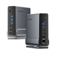 VENTION Docking stanica, USB-C, DP, 2x HDMI, USB 3.2 Gen 2 Type-C, USB 3.2 Gen 2 Type-A x 2, USB 3.2 Gen 1 Type-C, USB 3.0, 2x USB 2.0, RJ45, SD, TF, 3.5mm TRRS, PD, MST, crna