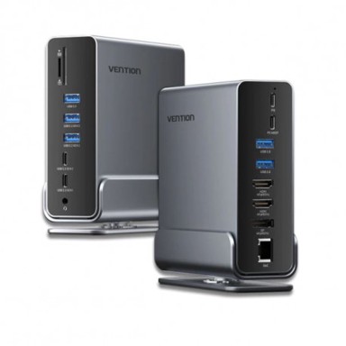VENTION Docking stanica, USB-C, DP, 2x HDMI, USB 3.2 Gen 2 Type-C, USB 3.2 Gen 2 Type-A x 2, USB 3.2 Gen 1 Type-C, USB 3.0, 2x USB 2.0, RJ45, SD, TF, 3.5mm TRRS, PD, MST, crna
