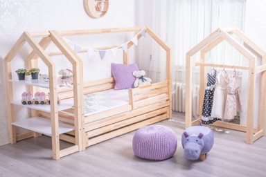 Krevet u obliku kućice deluxe, 90 x 190 cm, ladica, noge: bez nogu, Barijere: Prednja