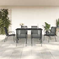 Vrtni blagovaonski set 7-dijelni, čelik i tekstilen, crni, dužina stola 150 cm