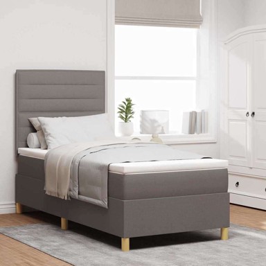 LED boxspring krevet 100x200 cm, sivo-smeđi, tkanina