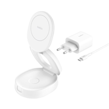 BELKIN Punjač Boost Charge MagSafe WIZ035kqWH, prilagodljiv, 2u1, Qi2, bijeli