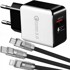 Brzi mrežni punjač QC 3.0 s pancirnim kabelom 3 u 1 za iPhone Micro USB i USB-C, bijela
