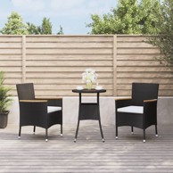 3-dijelni vrtni bistro set od poliratana s jastucima, crni
