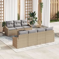 Set od 8 vrtnih sofa s jastučićima, poliratan, bež