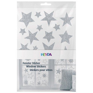 HEYDA Ukrasne naljepnice za staklo Zvijezde A4, glitter, 3 lista, srebrne