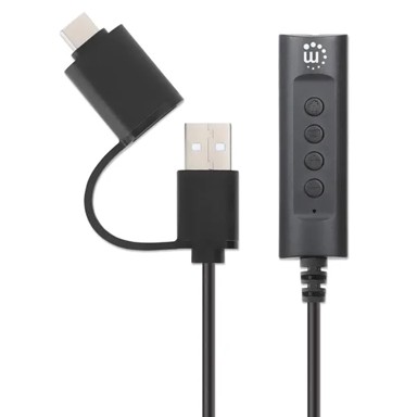 MANHATTAN Adapter, USB-C/USB-A (M) na Audio 3.5 (Ž), 1m, crni