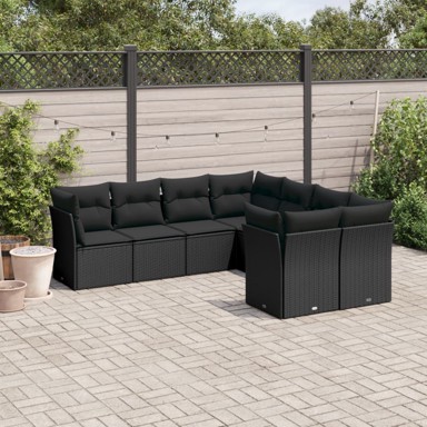 8-dijelni set vrtnih sofa od poliratana s jastucima crni