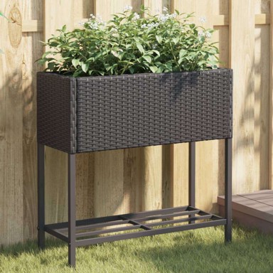 Vrtne sadilice s policom, 70 × 28 × 70 cm, poliratan, crna, 2 kom