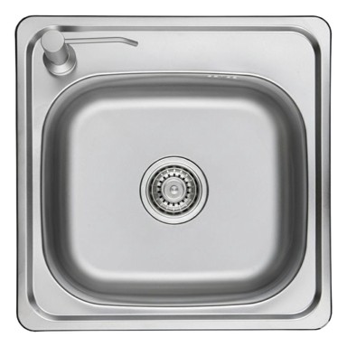 KUCHINOX Sudoper s jednim koritom 47,5 x 47,5 cm, dozator tekućine za lijevu stranu, čelični set, kromirani
