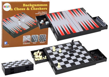 Društvena igra za odrasle 3u1 set ŠAH, DAMA, BACKGAMMON