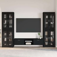 Set TV komoda s ladicama s policom konstruirano drvo, crna