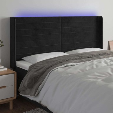 LED uzglavlje 163 x 16 x 118/128 cm baršunasto, crno