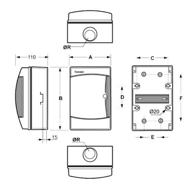 FAMATEL Kutija za osigurače, nadžbuk, 4 osigurača, bijela, IP65