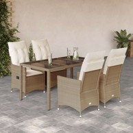 5 dijelni vrtni blagovaonski set od poliratana s jastucima bež, 190 x 90 x 75 cm bez podignute noge