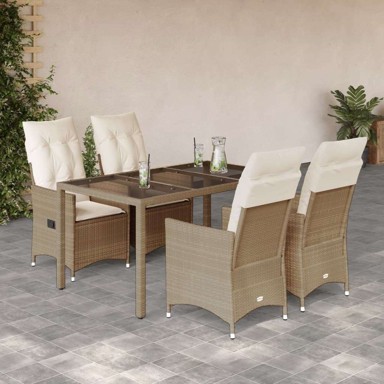 5 dijelni vrtni blagovaonski set od poliratana s jastucima bež, 190 x 90 x 75 cm bez podignute noge