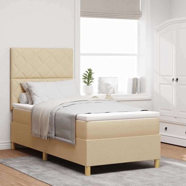 Box spring krevet s madracem 90x190 cm, tkanina, krema