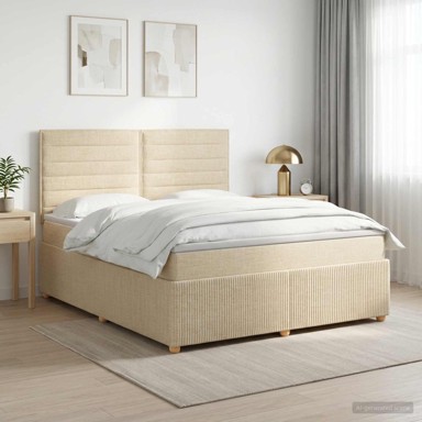 Boxspring krevet s madracem 140 x 200 cm, tkanina, krem