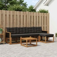 Set vanjskih sofa s jastukom, 6 kom, prirodna i crna