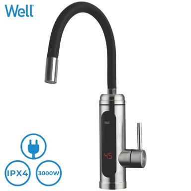WELL Slavina za grijanje, Whippy, topla/vruća voda za 5 s, okretna/fleksibilna glava