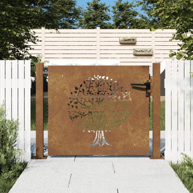 Vrtna vrata 105 x 105 cm od čelika Cor-Ten s uzorkom stabla