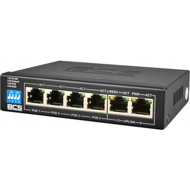 BCS Switch B-SP0402, 4x PoE 100Mbps, 2x uplink, desktop