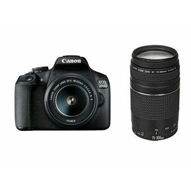 CANON DSLR fotoaparat EOS 2000D + 18-55 IS II + 75-300 KIT, crni, EF-S 18-55mm f/3.5-5.6 + EF 75-300mm f/4-5.6 III