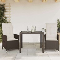 3-dijelni bistro set s jastucima smeđi od poliratana 0 x 90 x 75 cm bez podignute noge, smeđa